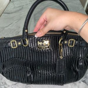 Black Leather Antique Pleated Coach Purse